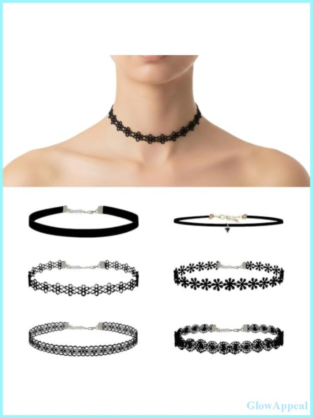 6 Pc Black Choker Necklace Set Velvet Lace Gothic Women